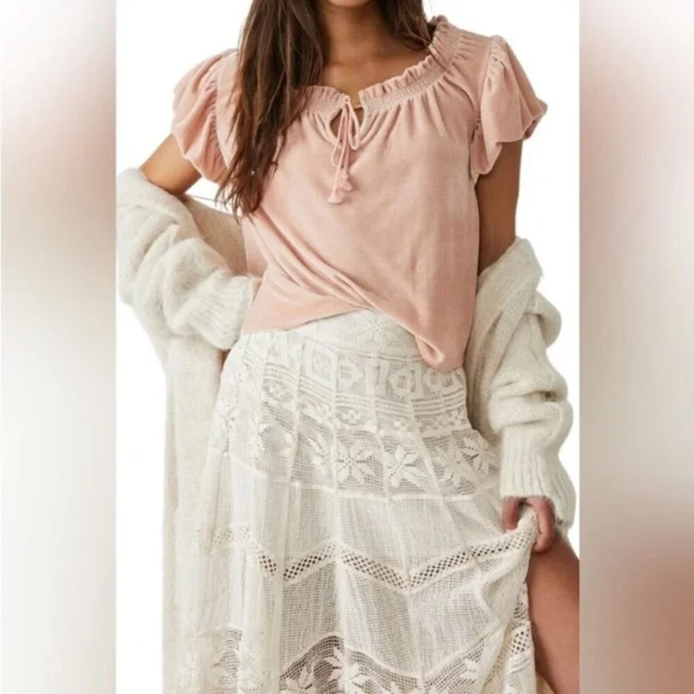 NWT Free People Terese Velour Crop Top - Pink Tint